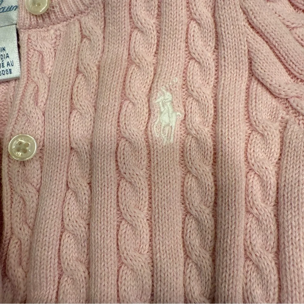 Ralph Lauren Baby Girl 2 PCS Set Pink Cable Knit Cardigan & Polo Onsie Sz 3 Mo